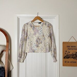 1.STATE Long Sleeve Smocked Top Floral  Size Large Business Casual